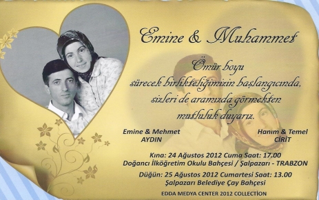 Emine ile Muhammet'in düğün davetiyesi