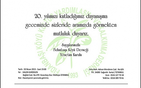 Fidanbaşı Derneği 20. Dayanışma gecesini  30 Nisan'da yapacak.